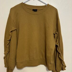Who What Wear Olive Green Ruffle Sleeve Cropped Sweatshirt XL